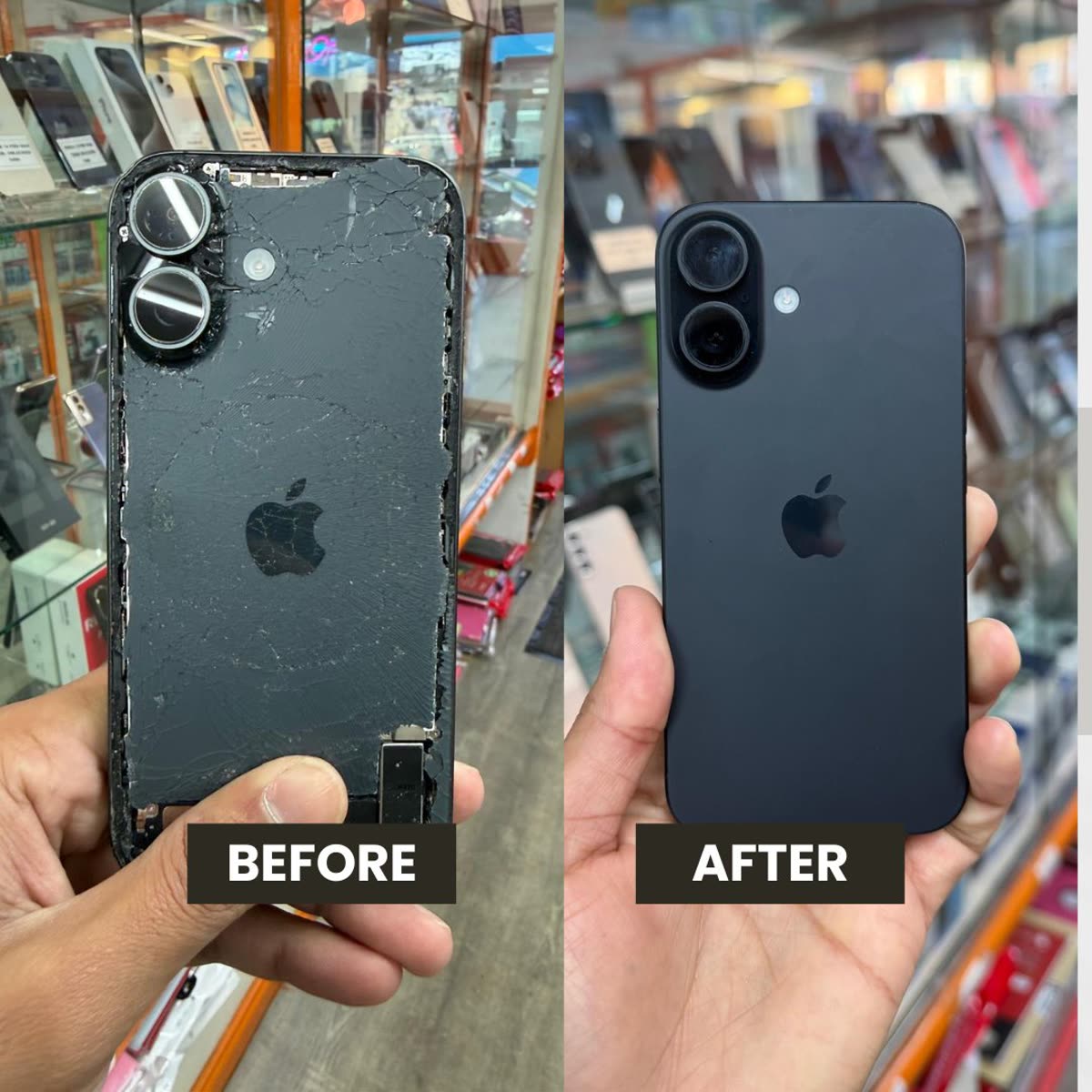 iPhone before and after repair, completely restored